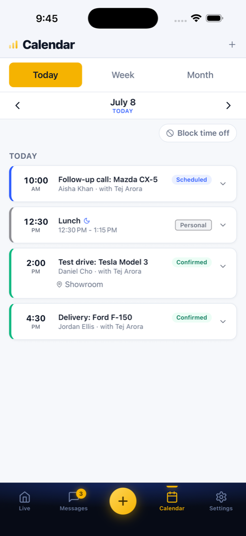 The Relay mobile app Calendar with AI-booked appointments